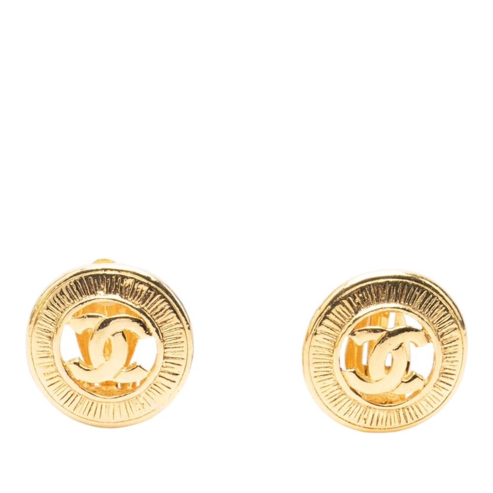 Pre-Loved Chanel CC Gold Plated Sunburst Round Clip On Earrings